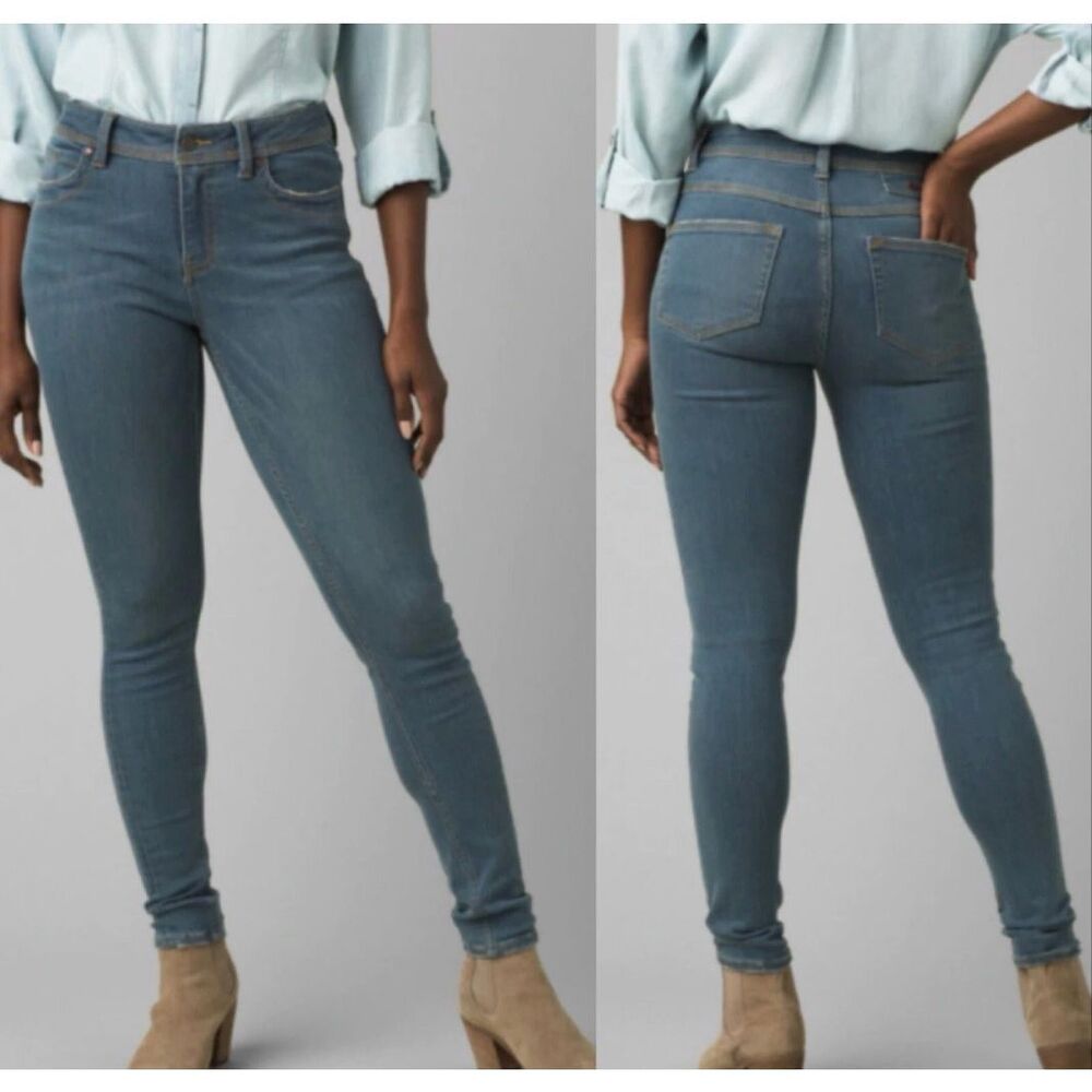 prAna $139 Soma Skinny Jeans Organic Cotton Mid Rise Blue 8 NEW